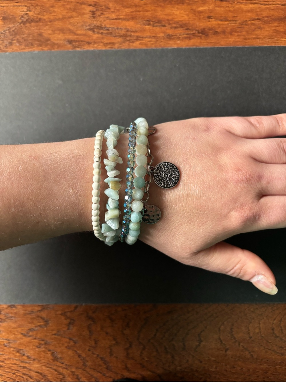Linen & Flax Amazonite Multi Strand Bracelet Silver Charms - Picture 3 of 7